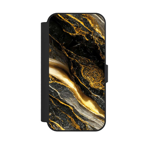 Apple iPhone 16 NIVOflip Schwarze Marmor Goldschichten