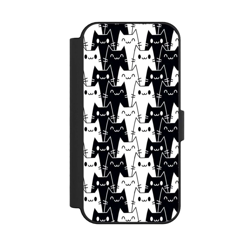 iPhone 16 NIVOflip Katzentapete Schwarz Weiß