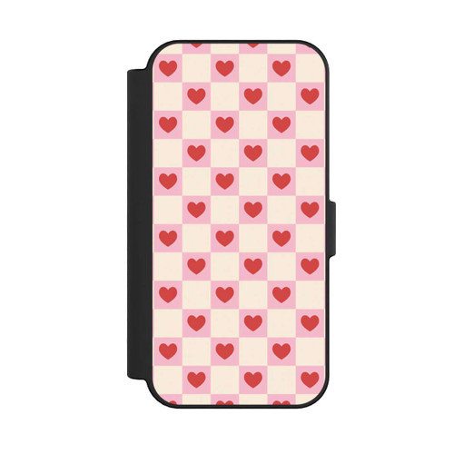 Apple iPhone 16 NIVOflip Rosa Kariertes Herzmuster Valentinstag