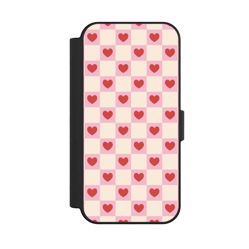 iPhone 16 NIVOflip Cœurs à Carreaux Roses Saint-Valentin