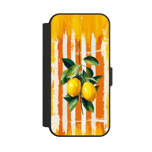 Apple iPhone 16 NIVOflip Zitronen auf gestreiftem Hintergrund Sommer mit KI
