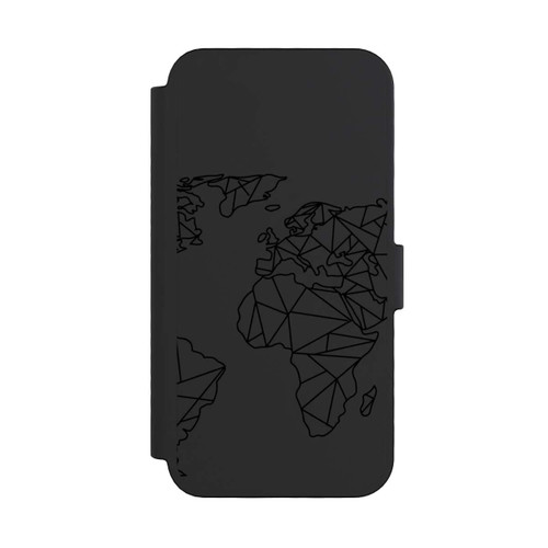 Apple iPhone 16 Pro NIVOflip Polygon Weltkarte Schwarz ohne Hintergrund