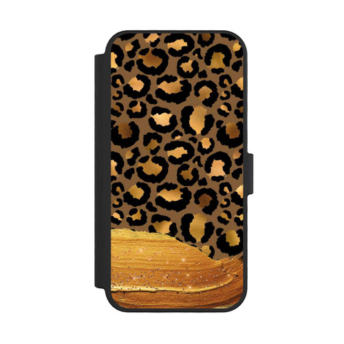 Apple iPhone 16 Pro NIVOflip Dunkelgoldener Leoparden Glitzerlook