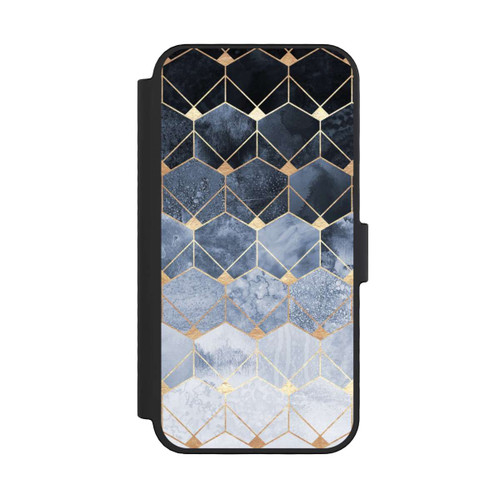 Apple iPhone 16 Pro NIVOflip Blaue Sechsecke und Diamanten Golddruck