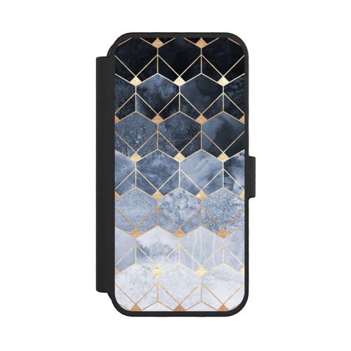 Apple iPhone 16 Pro NIVOflip Blaue Sechsecke und Diamanten Golddruck