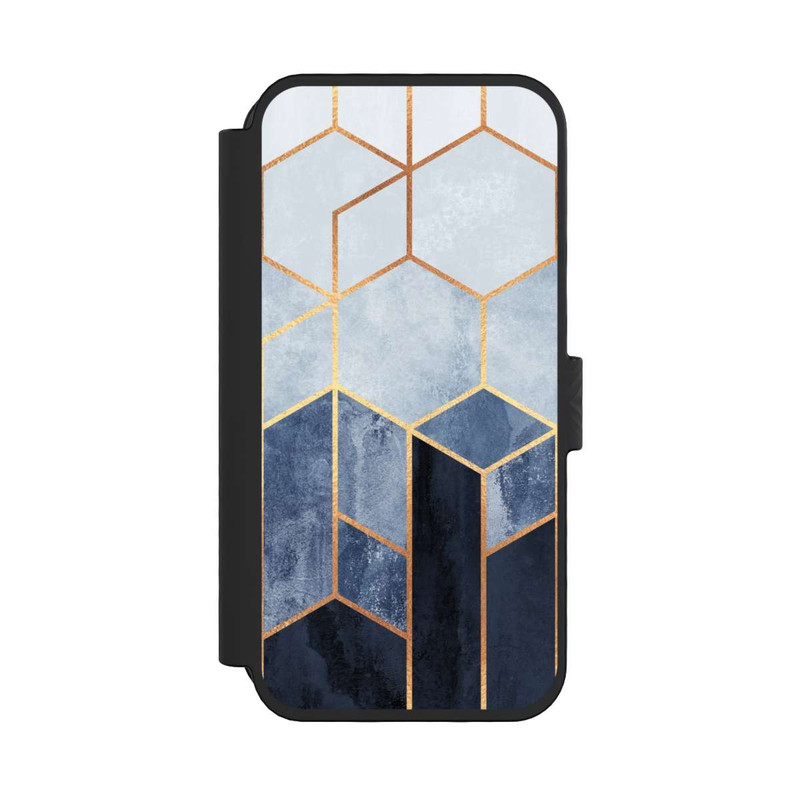 iPhone 16 Pro NIVOflip Impression d'or d'hexagones bleus doux