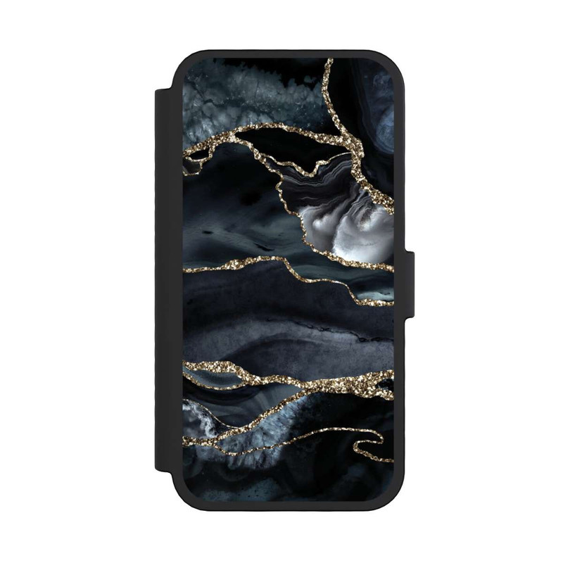 iPhone 16 Pro NIVOflip Dunkler Marmor Gold Glitzerlook