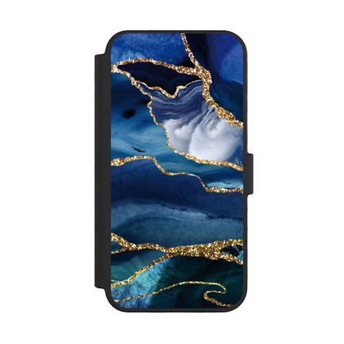 Apple iPhone 16 Pro NIVOflip  Blauer Marmor Gold Glitzer Look