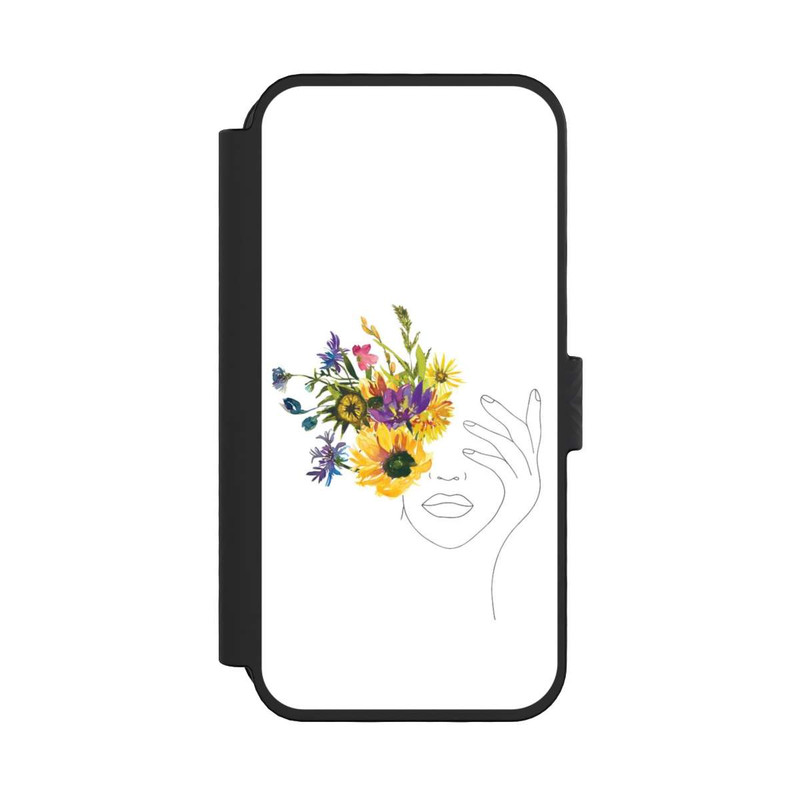 iPhone 16 Pro NIVOflip Line Art Woman sunflowers