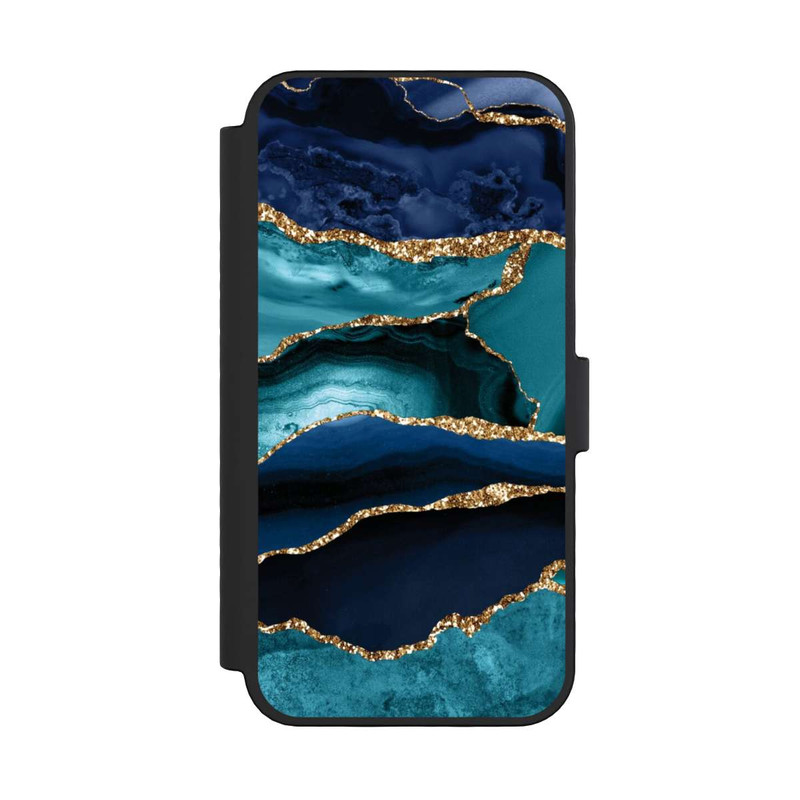 iPhone 16 Pro NIVOflip Dark and Light Blue Marble Gold Glitter Look