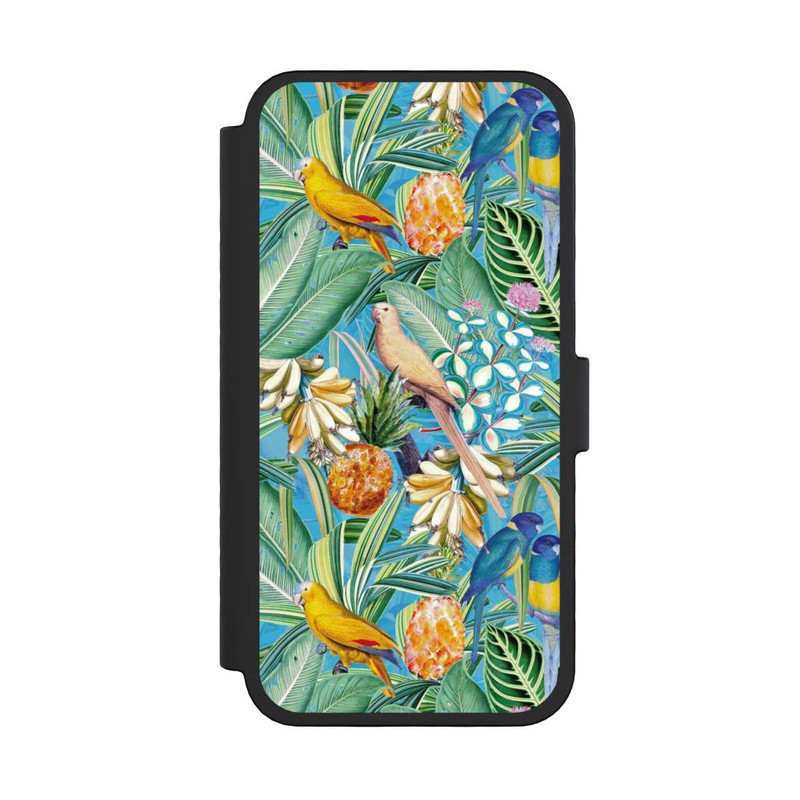 iPhone 16 Pro NIVOflip Perroquets tropicaux sur papier peint bleu
