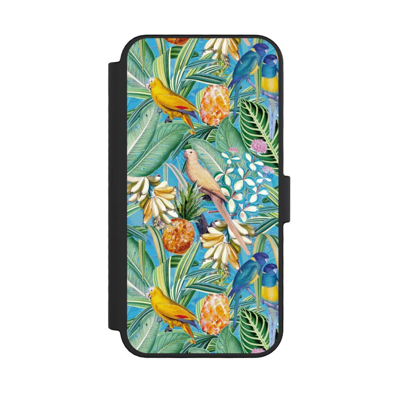 iPhone 16 Pro NIVOflip Perroquets tropicaux sur papier peint bleu