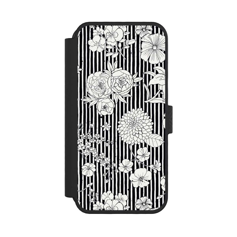 iPhone 16 Pro NIVOflip Blumen und Streifen Schwarz und Weiß