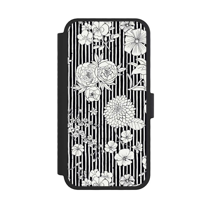 iPhone 16 Pro NIVOflip Blumen und Streifen Schwarz und Weiß
