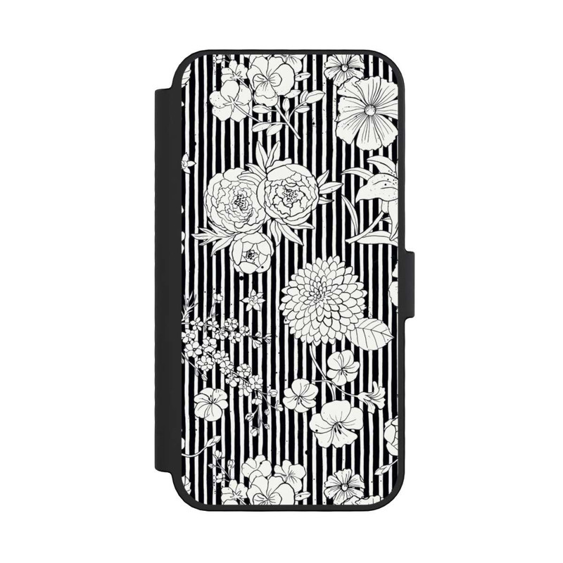iPhone 16 Pro NIVOflip Fleurs et rayures noir et blanc