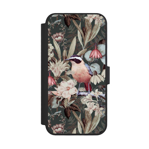 Apple iPhone 16 Pro NIVOflip Orangefarbener Vogel im Vintage Blumenmuster