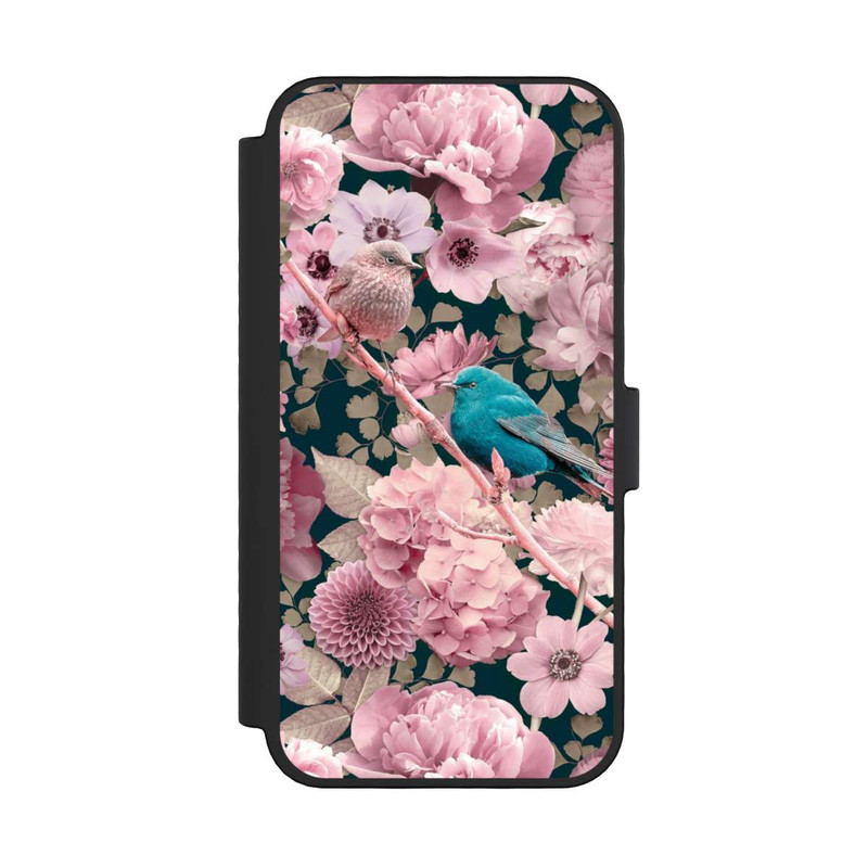 iPhone 16 Pro NIVOflip Spatzen im rosa Blumenmuster