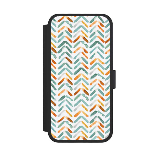 Apple iPhone 16 Pro NIVOflip Elegantes Herbstchevron Blau Orange