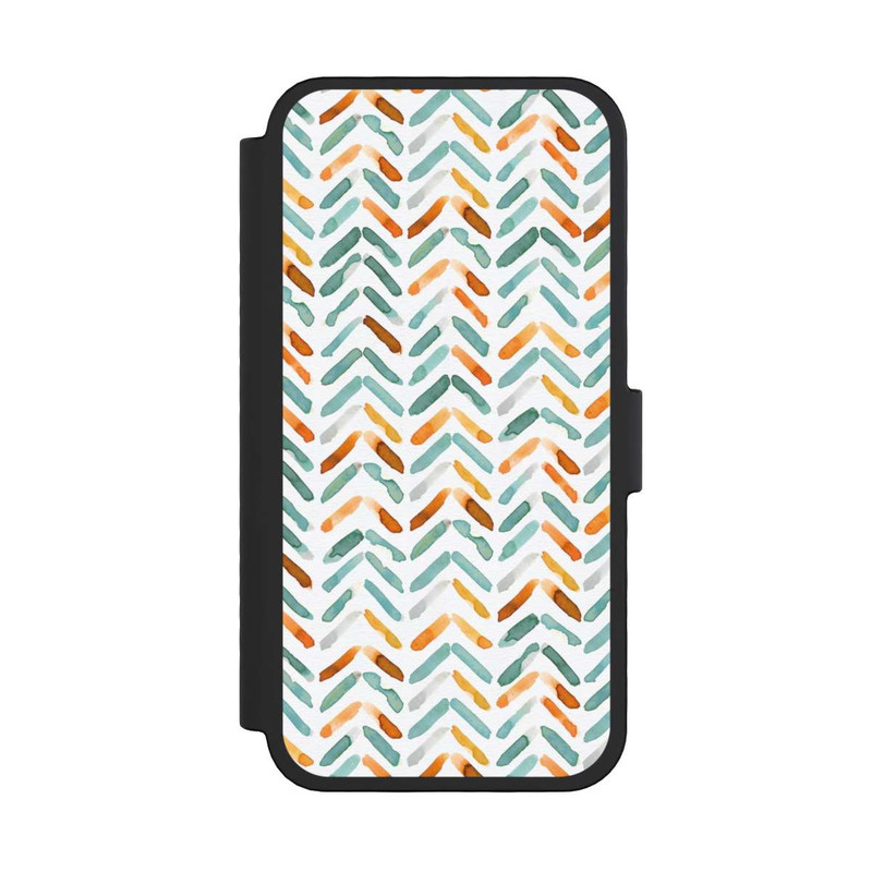 iPhone 16 Pro NIVOflip Elegantes Herbstchevron Blau Orange