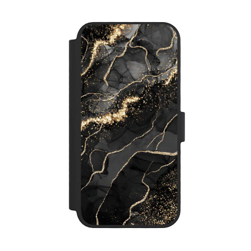 Apple iPhone 16 Pro NIVOflip Look Spirales de Marbre Sombre &amp; Or