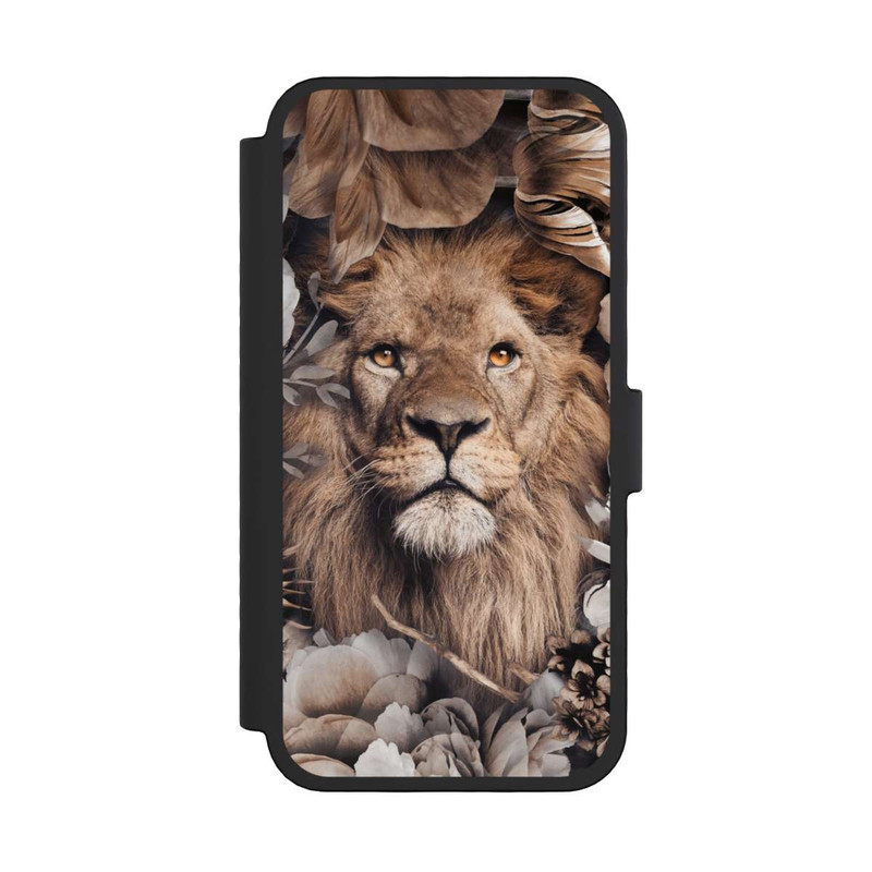 iPhone 16 Pro NIVOflip Löwe Blumenrahmen Beige