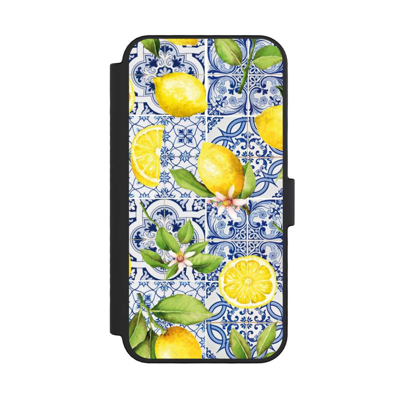 iPhone 16 Pro NIVOflip Mediterrane Amalfi Küste mit Blauen Kacheln und Zitronen