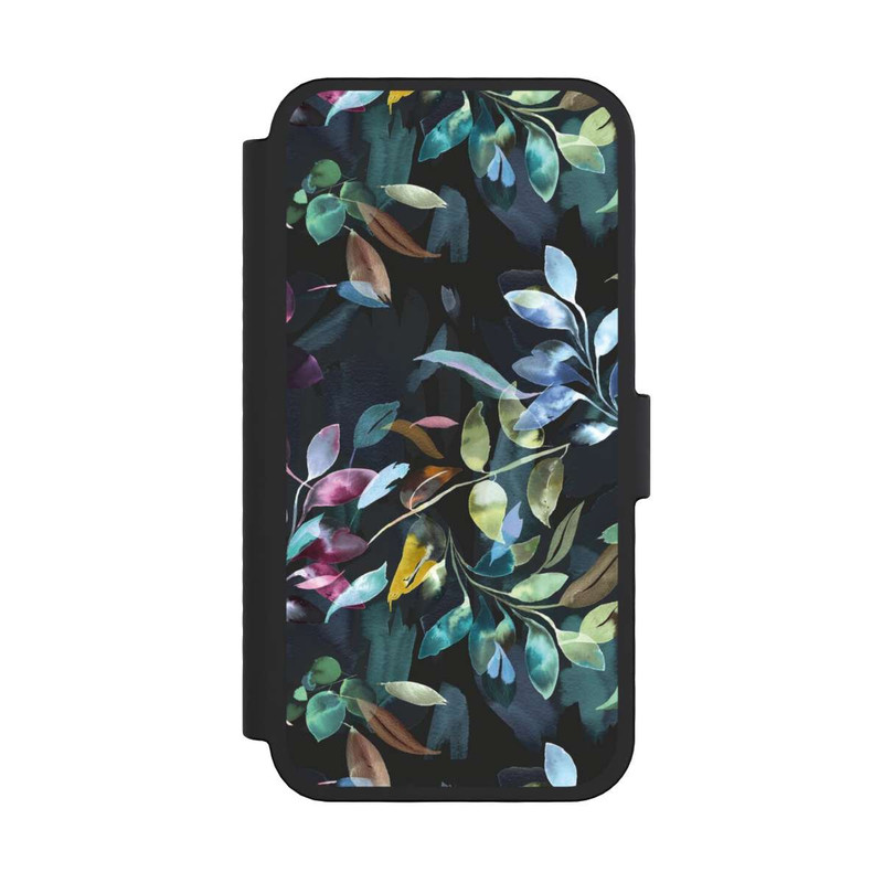 iPhone 16 Pro NIVOflip Aquarelle Feuilles Mystiques Noir