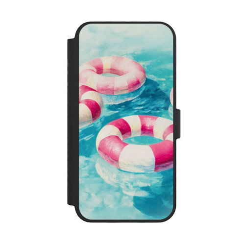 Apple iPhone 16 Pro NIVOflip Gestreifte Schwimmringe im Pool