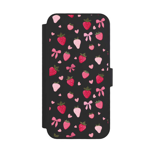 Apple iPhone 16 Pro NIVOflip Erdbeer Herz Schleifen Pink Muster Transparent