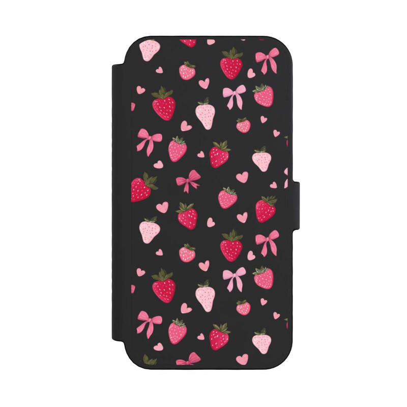 iPhone 16 Pro NIVOflip Erdbeer Herz Schleifen Pink Muster Transparent