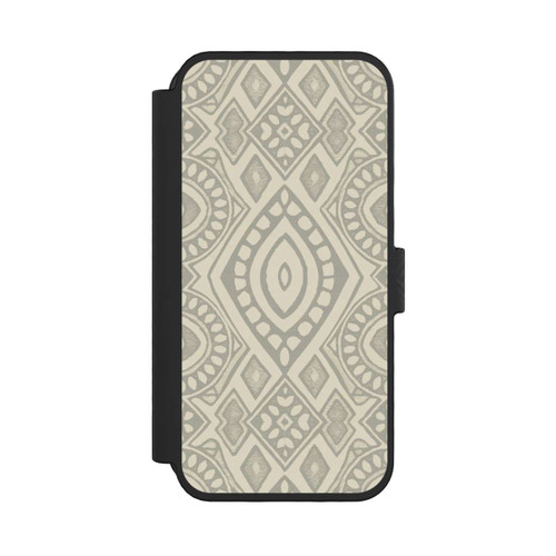 Apple iPhone 16 Pro NIVOflip Boho Geometric Mosaic Pattern Neutral Grey and Beige