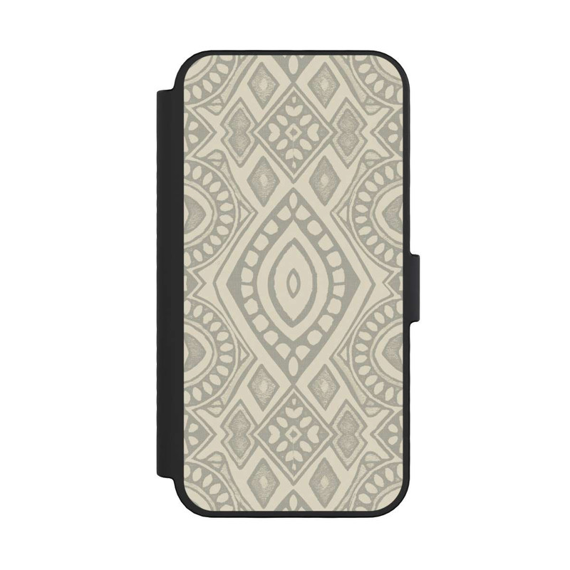 iPhone 16 Pro NIVOflip Boho Geometric Mosaic Pattern Neutral Grey and Beige