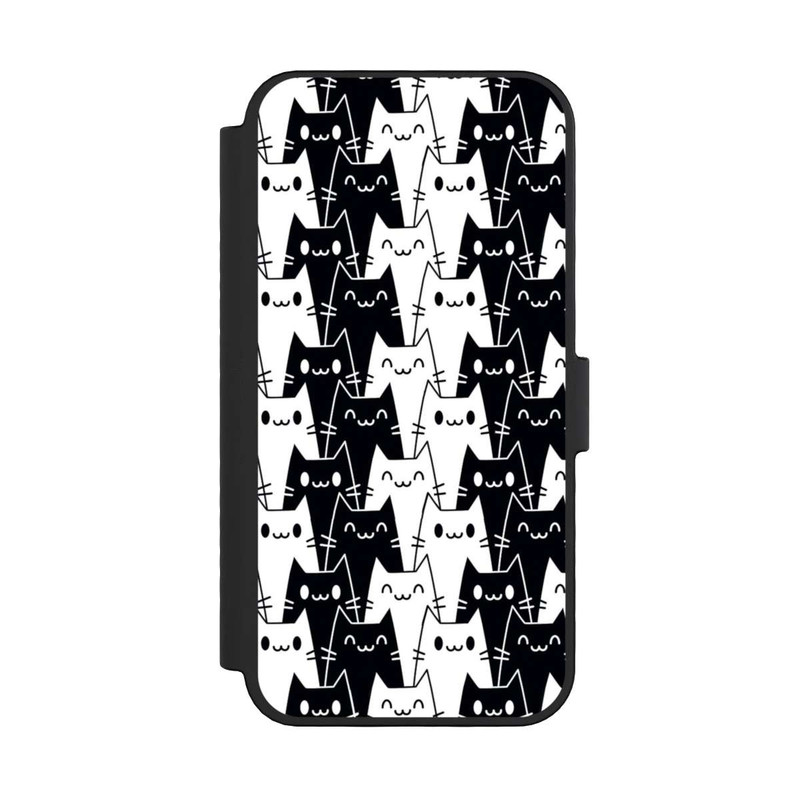 iPhone 16 Pro NIVOflip Katzentapete Schwarz Weiß