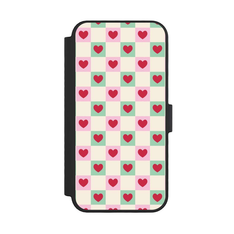 iPhone 16 Pro NIVOflip Cœurs à Carreaux Rose et Vert Saint-Valentin