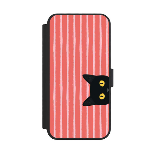 Apple iPhone 16 Pro NIVOflip Chat noir sur fond rayé orange