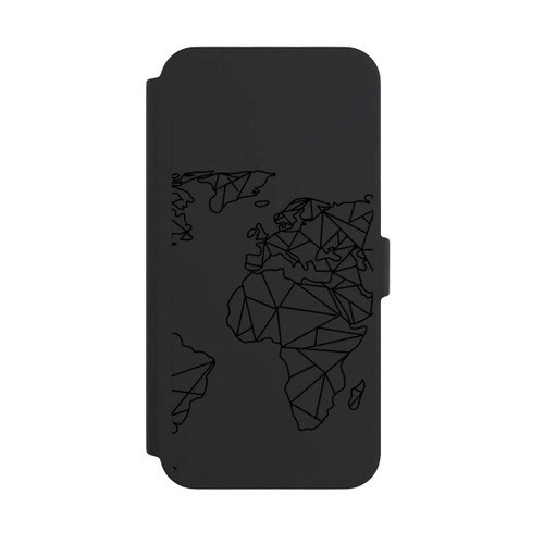 Apple iPhone 16 Pro Max NIVOflip Polygon Weltkarte Schwarz ohne Hintergrund