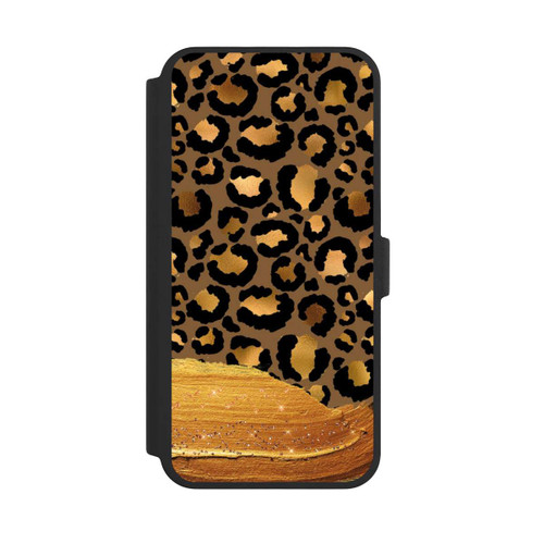 Apple iPhone 16 Pro Max NIVOflip Dunkelgoldener Leoparden Glitzerlook