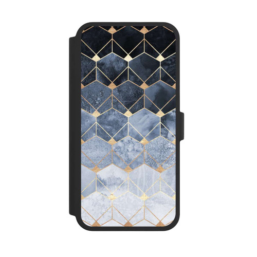 Apple iPhone 16 Pro Max NIVOflip Blaue Sechsecke und Diamanten Golddruck