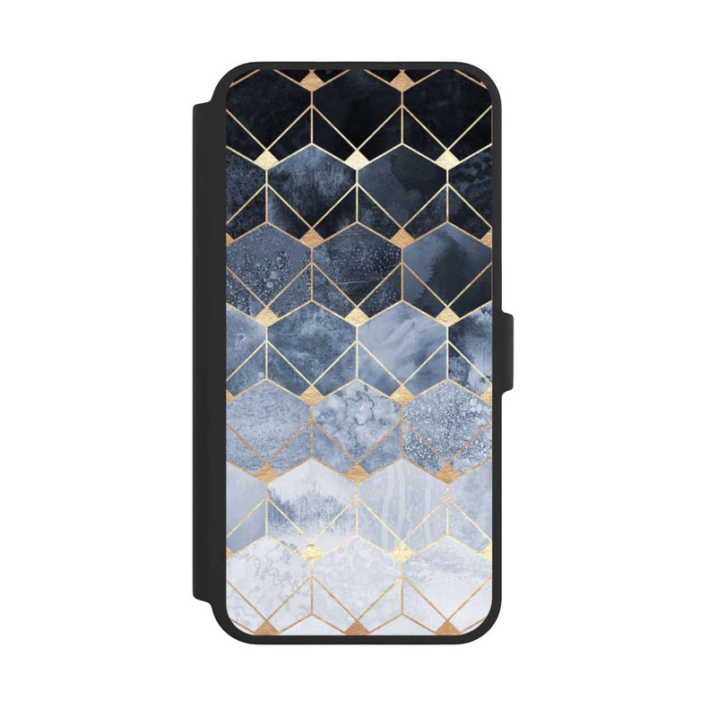 iPhone 16 Pro Max NIVOflip Blaue Sechsecke und Diamanten Golddruck