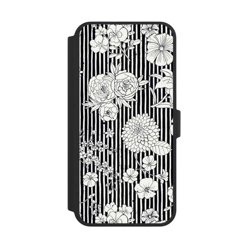 Apple iPhone 16 Pro Max NIVOflip Blumen und Streifen Schwarz und Weiß