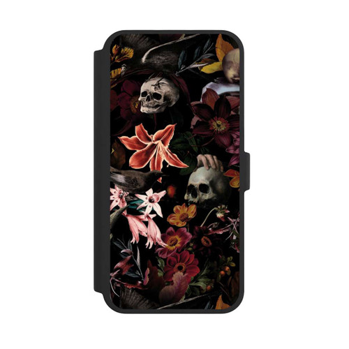 Apple iPhone 16 Pro Max NIVOflip Totenköpfe und Blumen auf dunklem Hintergrund