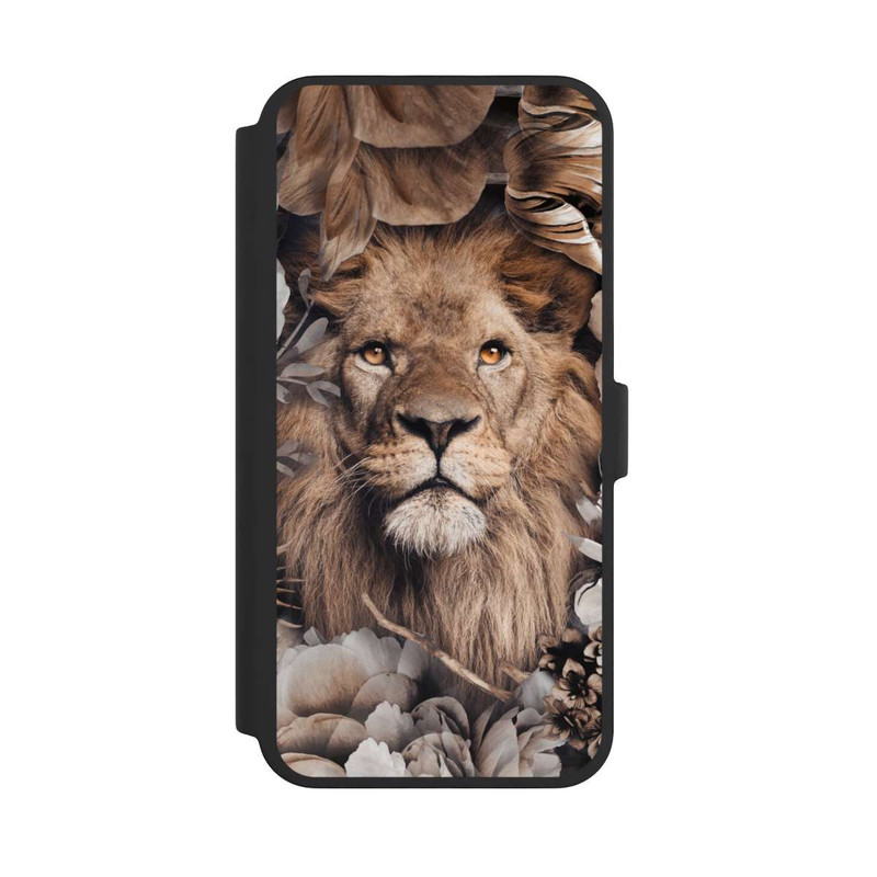 iPhone 16 Pro Max NIVOflip Löwe Blumenrahmen Beige