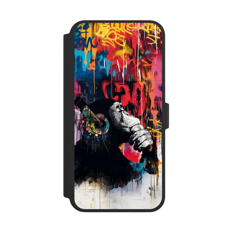 iPhone 16 Pro Max NIVOflip Affe Stereo Kopfhörer Graffiti Street Art Blau