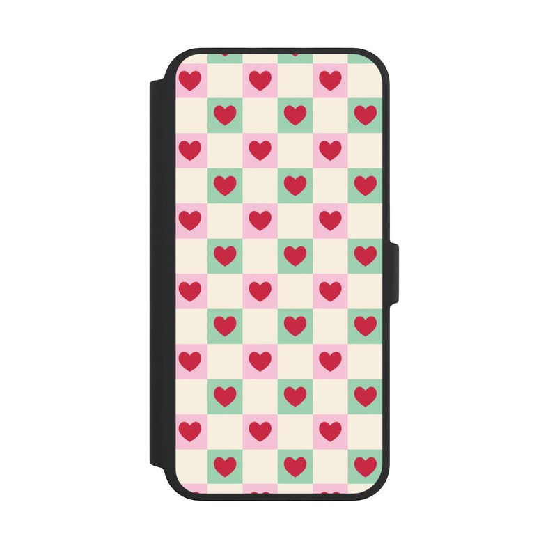 iPhone 16 Pro Max NIVOflip Karomuster Herzen Rosa und Grün Valentinstag