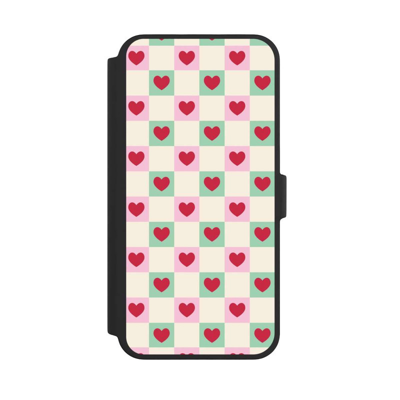 iPhone 16 Pro Max NIVOflip Cœurs à Carreaux Rose et Vert Saint-Valentin