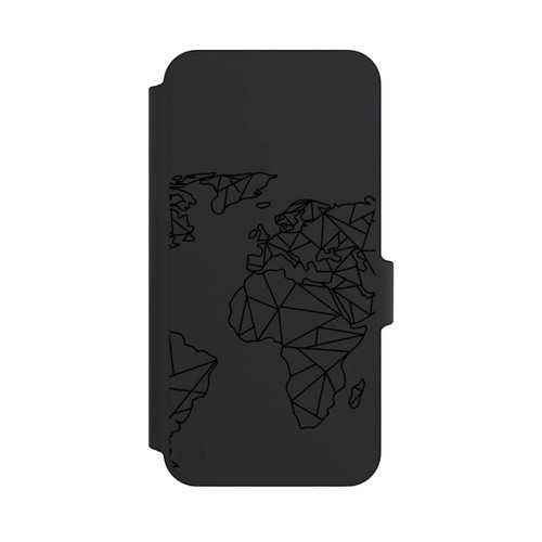 Samsung Galaxy A15 5G NIVOflip Polygon Weltkarte Schwarz ohne Hintergrund