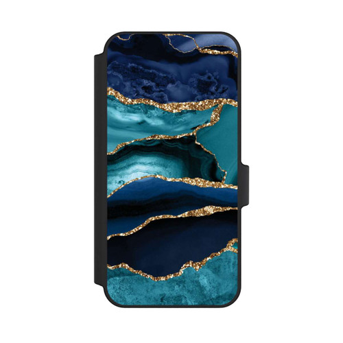 Samsung Galaxy A15 5G NIVOflip Dark and Light Blue Marble Gold Glitter Look