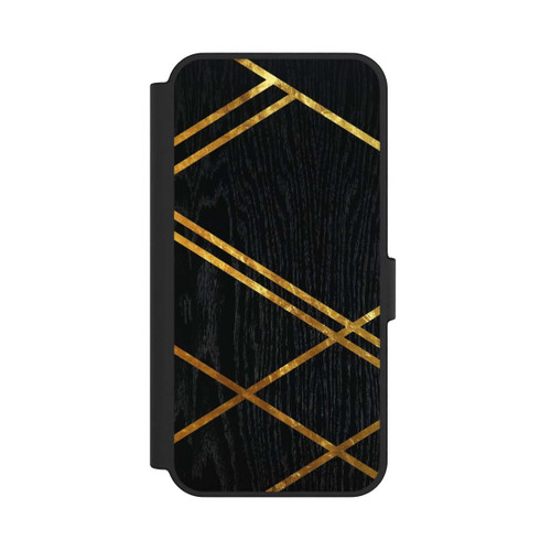 Samsung Galaxy S24 FE 5G NIVOflip Schwarzes geometrisches Muster Goldene Streifen