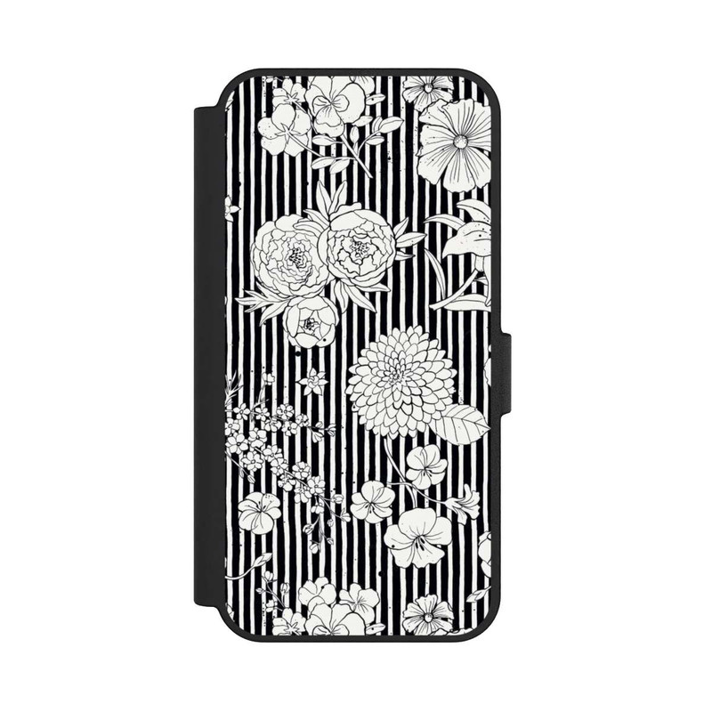 Galaxy S24 FE NIVOflip Blumen und Streifen Schwarz und Weiß