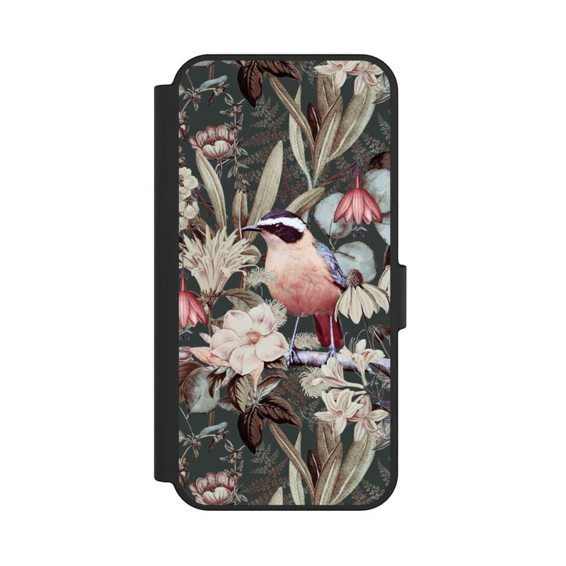 Galaxy S24 FE NIVOflip Orangefarbener Vogel im Vintage Blumenmuster